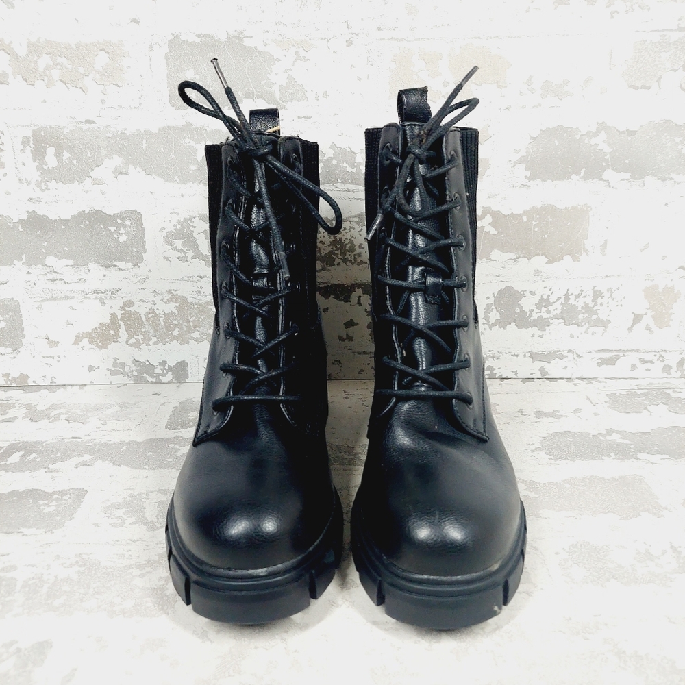 New Mia Regan Black Leather Lace Up Combat Boots O304 - Picture 3 of 11